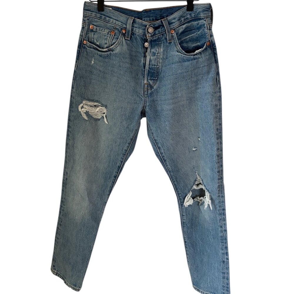 Levi's 501 Skinny - Distressed Blue Jeans - Size 28